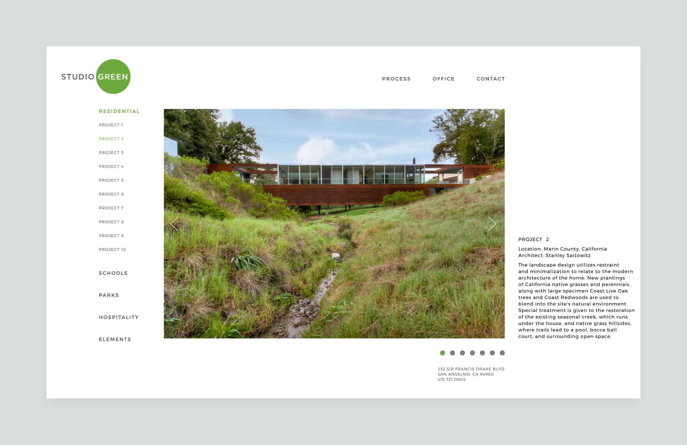 Screenshot of the top of the Studio Green homepage